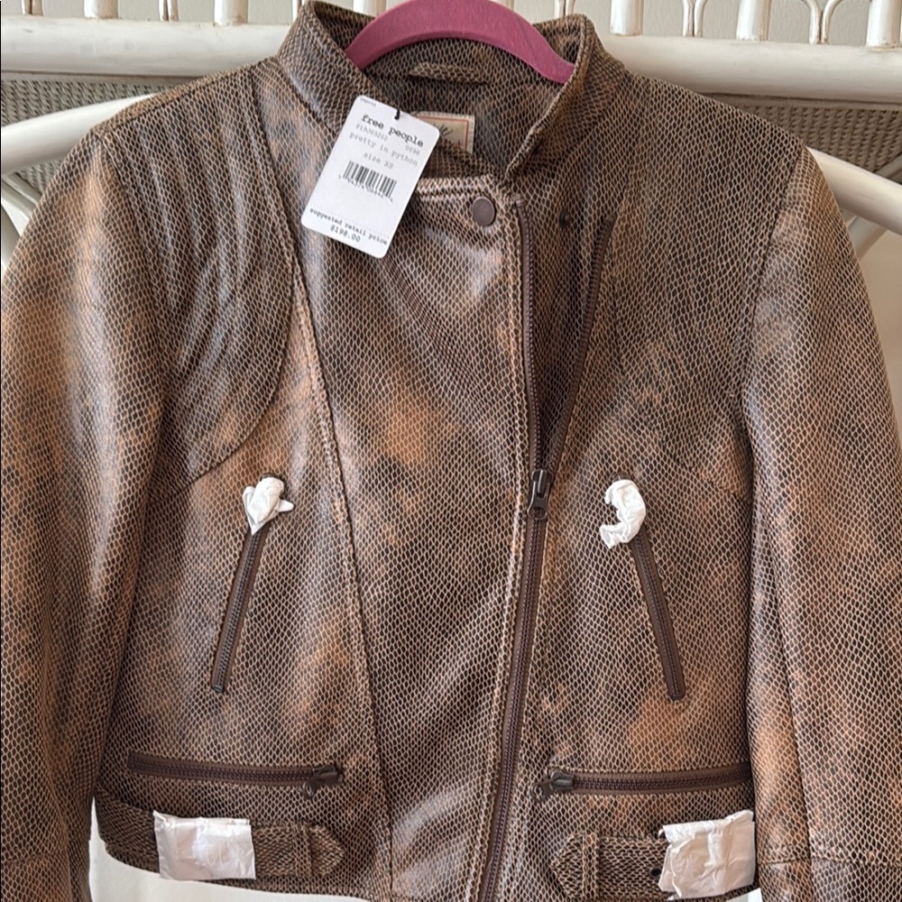 Free People NWT Brown Leather Pretty In Python Jacket - Picture 4 of 6